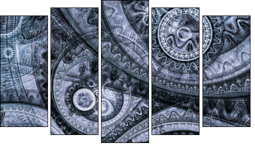 Blue fractal steampunk machine - Obraz pięcioczęściowy, Pentaptyk