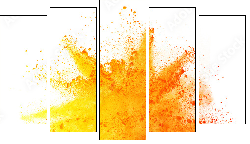 Explosion of colored powder on white background - Obraz pięcioczęściowy, Pentaptyk