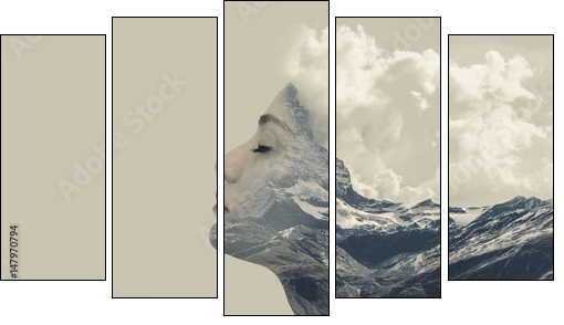 Double exposure effects for women - Obraz pięcioczęściowy, Pentaptyk