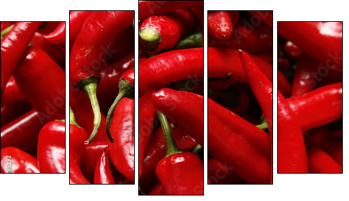 Red hot chilli peppers – papryka chilli na ścianie
 - Obraz pięcioczęściowy, Pentaptyk