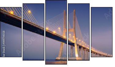 sunrise on Vasco da Gama bridge - Obraz pięcioczęściowy, Pentaptyk