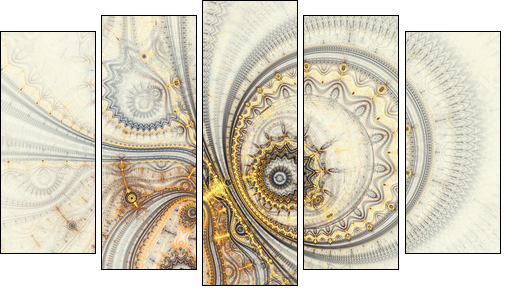 Abstract design of steampunk watch, digital fractal artwork - Obraz pięcioczęściowy, Pentaptyk