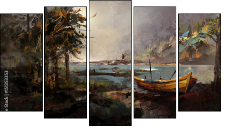 Sea landscape with sailing vessels  - Obraz pięcioczęściowy, Pentaptyk
