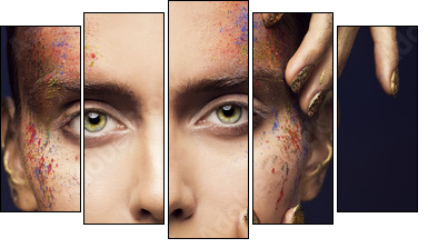 Face Art Color Beauty Makeup, Creative Model Make Up, Woman Fashion Faceart - Obraz pięcioczęściowy, Pentaptyk