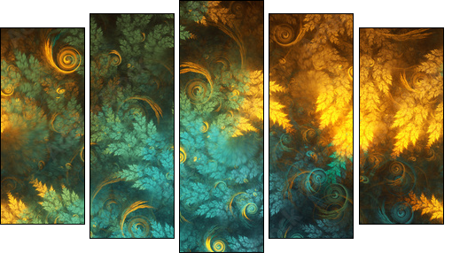 Abstract fractal tree branches with swirls, digital artwork for creative graphic design - Obraz pięcioczęściowy, Pentaptyk