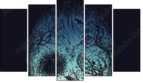 Hand Drawn Abstract Skull Made from Trees and foliage in color - Obraz pięcioczęściowy, Pentaptyk