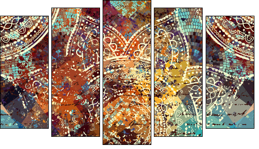 Vector square background. Mandala round decorative ornament pattern. - Obraz pięcioczęściowy, Pentaptyk