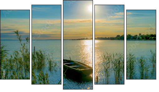 Samotna łódka i wieczorne jezioro
 - Obraz pięcioczęściowy, Pentaptyk