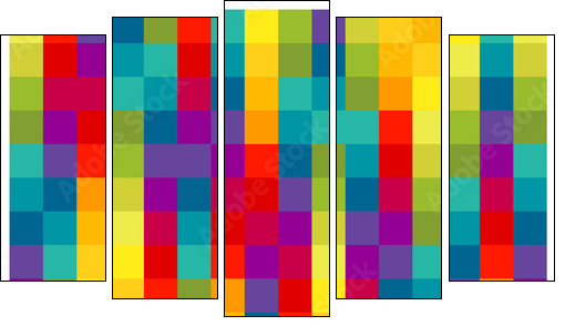 farbenfrohe Quadrate in der Reihe, illustration - Obraz pięcioczęściowy, Pentaptyk