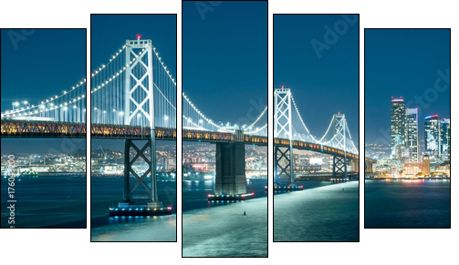 Oakland Bay Bridge and the city light at night. - Obraz pięcioczęściowy, Pentaptyk
