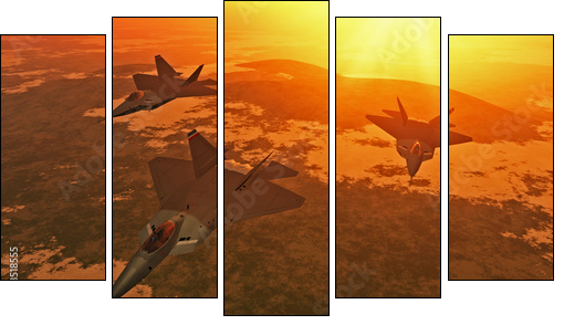 Fighter Plane Formation  - Obraz pięcioczęściowy, Pentaptyk