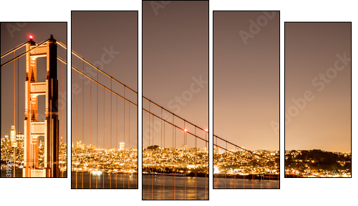 Golden gate bridge at night. Long shutter speed. San Francisco - Obraz pięcioczęściowy, Pentaptyk