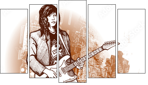 guitarist on grunge background  - Obraz pięcioczęściowy, Pentaptyk