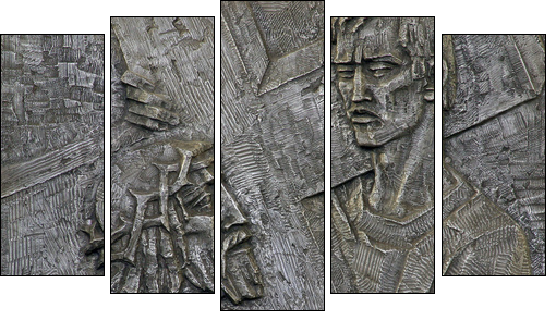5th Station of the Cross - Simon of Cyrene carries the cross  - Obraz pięcioczęściowy, Pentaptyk