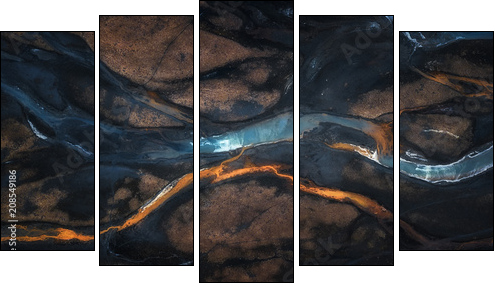 Aerial photo of mix color of stream in to river - Obraz pięcioczęściowy, Pentaptyk