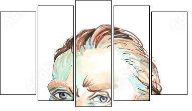 Hand drawn aquarelle colorful illustration. Watercolor artwork. Portrait of a man. Vincent Willem van Gogh. - Obraz pięcioczęściowy, Pentaptyk