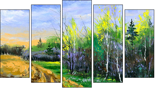 Edge of wood in the spring  - Obraz pięcioczęściowy, Pentaptyk