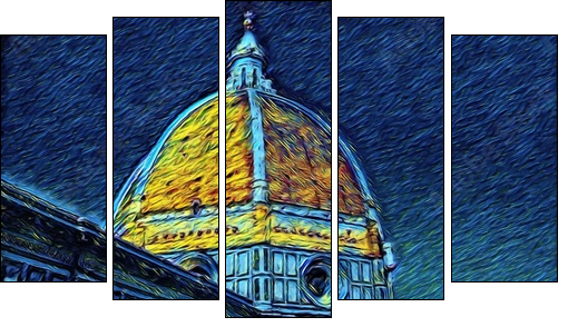 Florence Cathedral in Tuscany, Italy. Italian architecture. Big size oil painting fine art. Van Gogh style impressionism drawing artwork. Creative artistic print for canvas or poster. - Obraz pięcioczęściowy, Pentaptyk