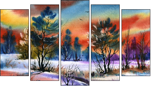 water colour landscape  - Obraz pięcioczęściowy, Pentaptyk