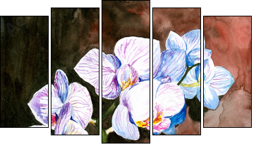 Orchidea malowana akwarelą - Obraz pięcioczęściowy, Pentaptyk