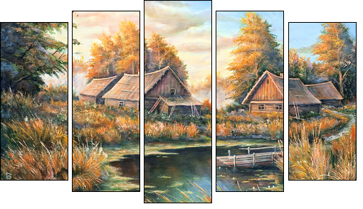 Rural landscape on the bank of the river  - Obraz pięcioczęściowy, Pentaptyk