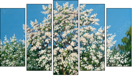 Blossoming spring garden  - Obraz pięcioczęściowy, Pentaptyk