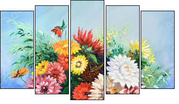 Bouquet of wild flowers in a vase  - Obraz pięcioczęściowy, Pentaptyk