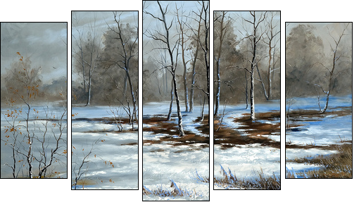 Bog cloudy, winter day  - Obraz pięcioczęściowy, Pentaptyk