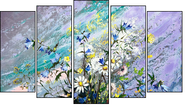 Bouquet of wild flowers in a vase  - Obraz pięcioczęściowy, Pentaptyk