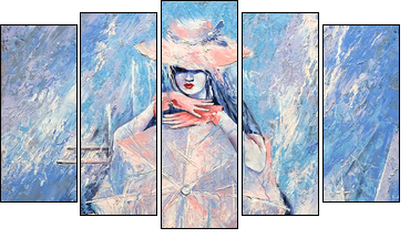 The girl with an umbrella  - Obraz pięcioczęściowy, Pentaptyk