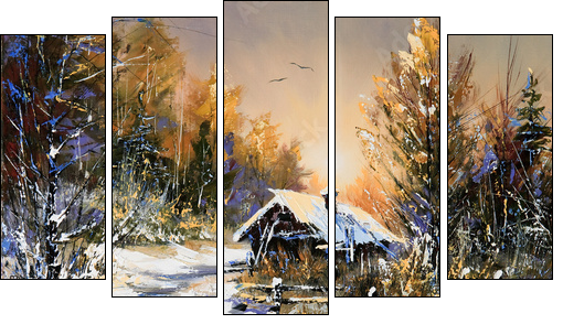 Rural winter landscape  - Obraz pięcioczęściowy, Pentaptyk