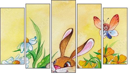 Fantastic hare  - Obraz pięcioczęściowy, Pentaptyk