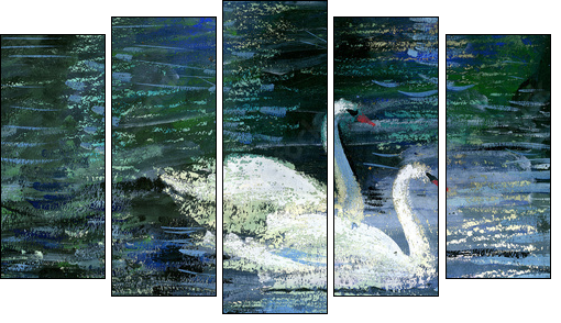 Two swans  - Obraz pięcioczęściowy, Pentaptyk
