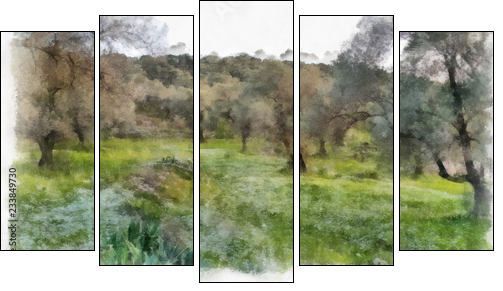 olives fields painting - Obraz pięcioczęściowy, Pentaptyk