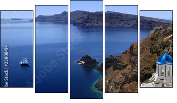 Piękno Santorini uchwycone w panoramie
 - Obraz pięcioczęściowy, Pentaptyk