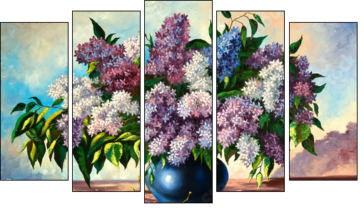 Lilac bouquet in a vase  - Obraz pięcioczęściowy, Pentaptyk