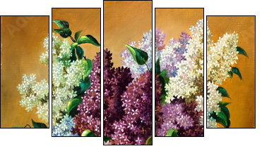 Lilac bouquet in a vase  - Obraz pięcioczęściowy, Pentaptyk
