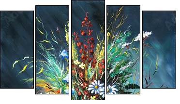 Bouquet of wild flowers in a vase  - Obraz pięcioczęściowy, Pentaptyk