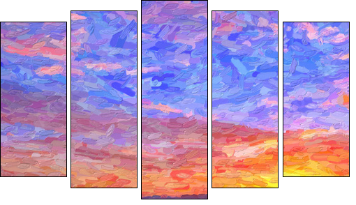 IMPRESSIONISM sunset in the mountains - Obraz pięcioczęściowy, Pentaptyk