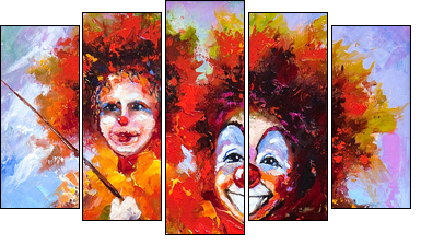 Two clowns on fishing  - Obraz pięcioczęściowy, Pentaptyk