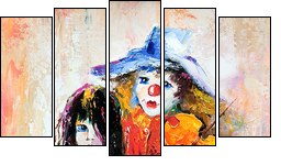The clown with a violin and the girl with an accordion  - Obraz pięcioczęściowy, Pentaptyk