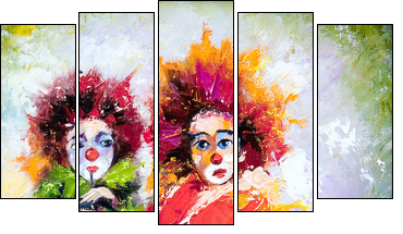 Two clowns with a violin and a pipe  - Obraz pięcioczęściowy, Pentaptyk