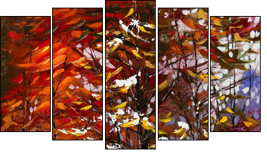 Road to autumn wood  - Obraz pięcioczęściowy, Pentaptyk