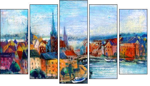 City landscape  - Obraz pięcioczęściowy, Pentaptyk