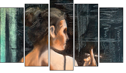Kobieta ukradkiem paląca - Obraz pięcioczęściowy, Pentaptyk