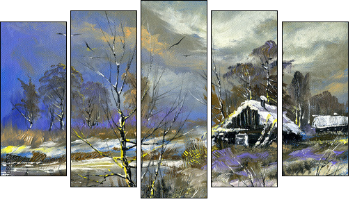 Winter landscape  - Obraz pięcioczęściowy, Pentaptyk