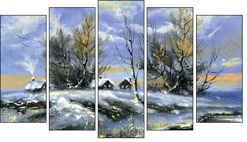 Winter landscape  - Obraz pięcioczęściowy, Pentaptyk