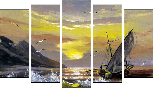 Sailing boat on a decline  - Obraz pięcioczęściowy, Pentaptyk