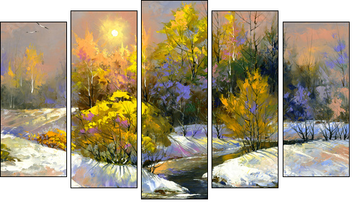 Winter landscape  - Obraz pięcioczęściowy, Pentaptyk