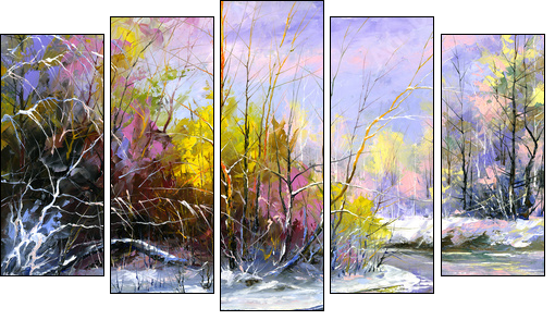 Krajobraz zimowy - obraz  - Obraz pięcioczęściowy, Pentaptyk
